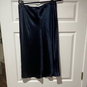 Vince Navy Satin Midi Skirt